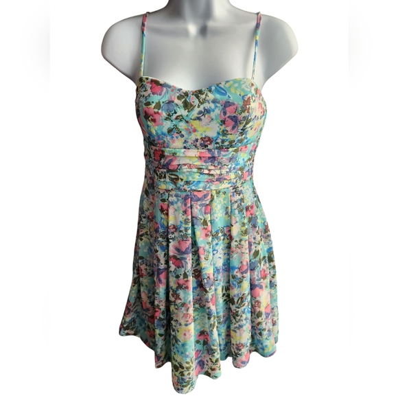 NWT Windsor Green Blue Sleeveless Floral Lined Tulle Party Dress Size 3 - Picture 1 of 3